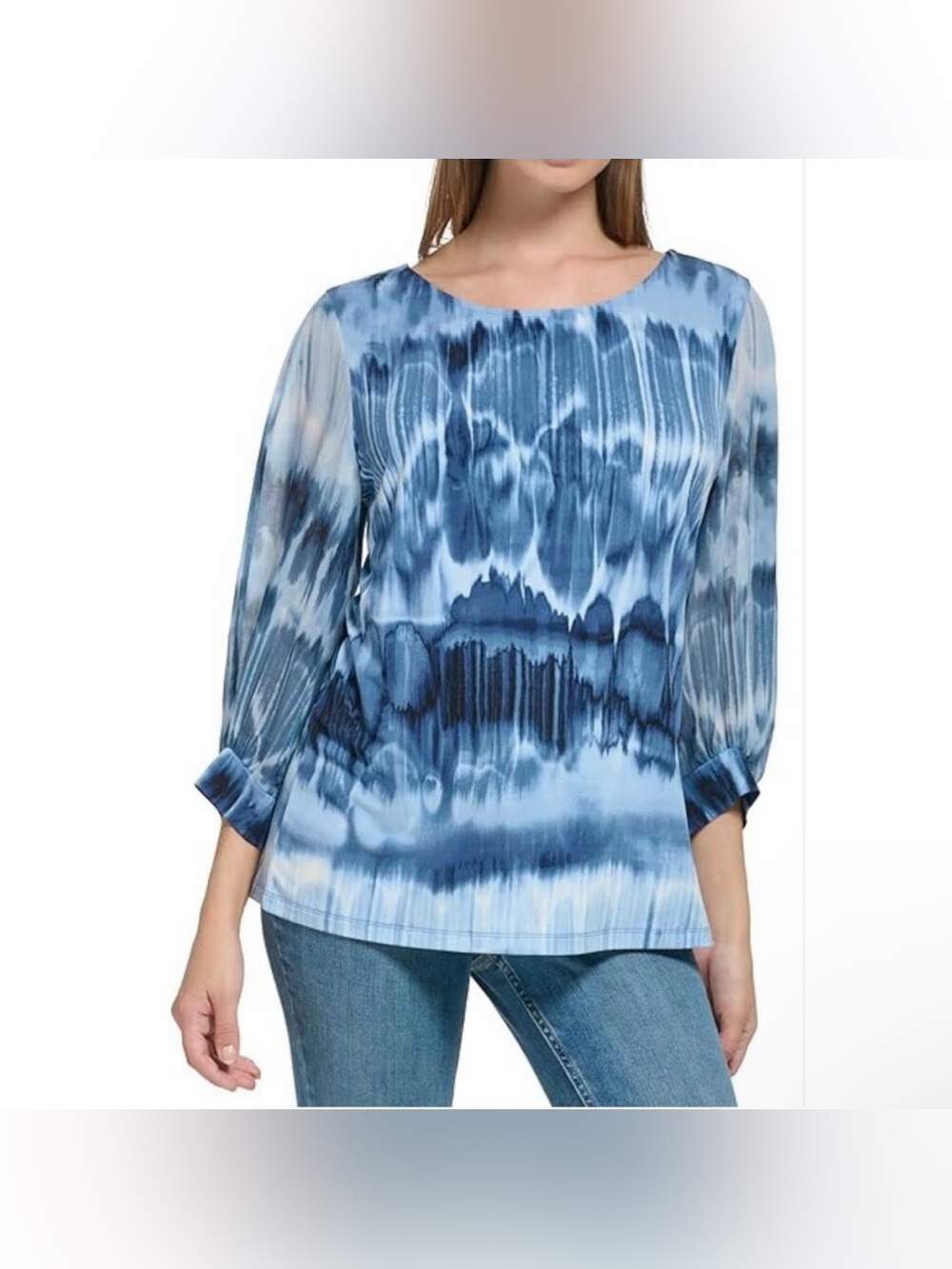 Calvin Klein Women's Everyday Crew Neck Printed Chiffon Sleeve Blouse Size 2X
